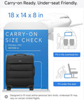 Underseat Carry On Luggage With Smooth Spinner Wheels, Lightweight Softside Suitcase For 2 Day Travel, size check display