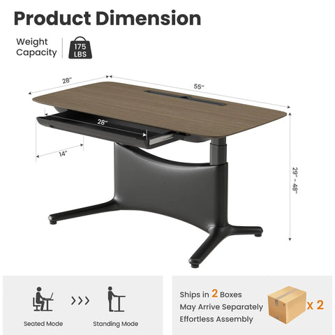 Colamy 55x28 Inch Electric Standing Desk Dual Motor Sit Stand Workstation dimensions with drawer and walnut finish