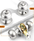 Brushed Nickel Privacy Interior Door Knobs For Bathroom And Bedroom, Stainless Steel Door Knob Set With Keyless Privacy And Thumb Turn Lock