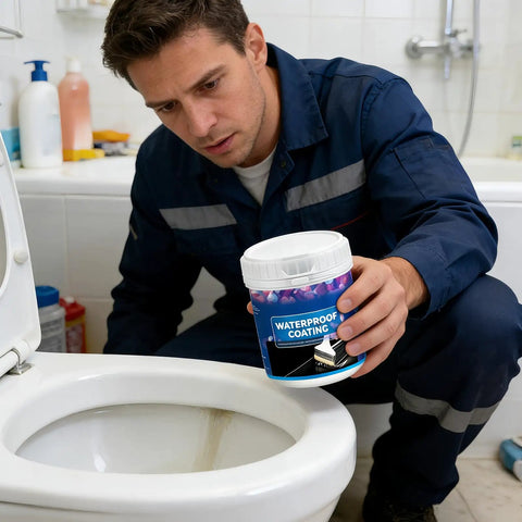 Professional Grade Waterproof Sealant And Heavy Duty Concrete Caulk For Damp Walls Roof Seams And Brickwork shown in bathroom use.
