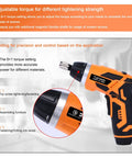 Cordless Electric Screwdriver 3.6V Rechargeable With 2000mAh Battery, two position handle, shown with torque setting display
