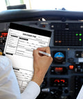 Pilot using 6 Pack VFR Pilot Kneeboard Notepad Pads, 50 Pages Each, Pre Printed Flight Planning Pages in aircraft cockpit