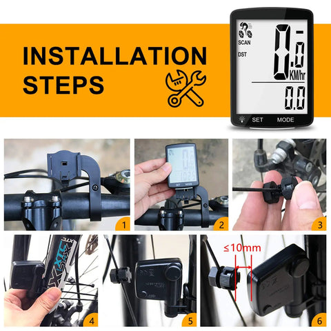 Installation steps for Wireless Bike Computer With 20 Functions All Weather Waterproof Speedometer And Odometer 3 Inch Screen