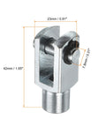 Heavy Duty Air Cylinder Rod Clevis End Y Connector 2 Pack With Female Thread M8x1.25, 42mm Length For Air Cylinder Foot Mounting Work, Silver, Durable Low Carbon Steel, Wear Resistant And High Strength. Dimensional view of silver low-carbon steel clevis end, 42mm length, 23mm width, 7.8mm pin.