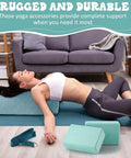 All In One Yoga Bolster Set With Blocks And Strap, Restorative Meditation Kit With Carry Handle, Non Slip, Washable Cover, Durable Sponge Bolster And Two Blocks For Balance, Pilates, Stretching, Green used for floor stretching