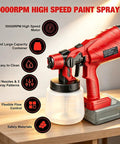 Cordless Hvp Paint Sprayer With 1000Ml Cup And 30000 Rpm Copper Motor on a table, highlighting its features and design.