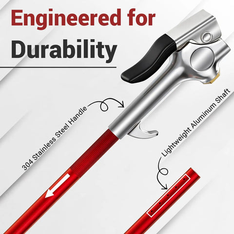 Close-up of the Beefy Flat Tight Space Radiator Cleaning Wand with stainless steel handle and aluminum shaft.