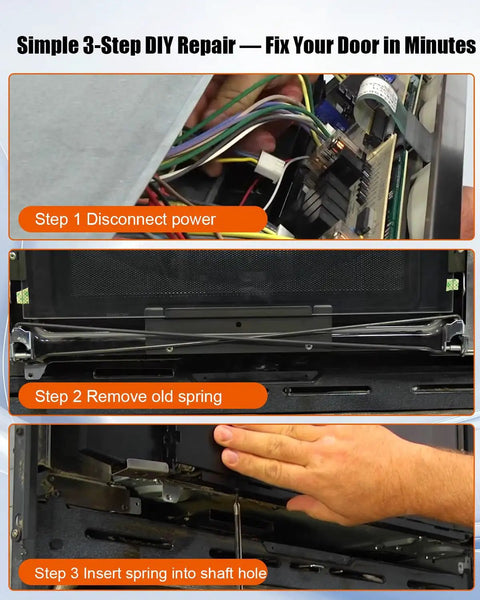 Three-step repair guide for Microwave Door Torsion Spring Kit For Left And Right Hinges Fix That Wobbly Door Get Smooth Open Close