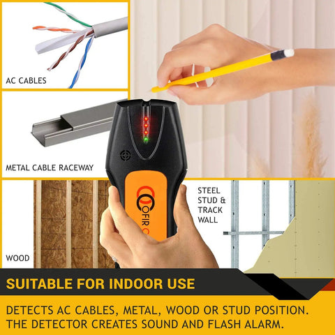 Person using Stud Finder And Three In One Laser Level Ruler Wall Scanner for detecting AC cables, metal, and wood stud position