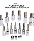 Thirteen Piece Metric Hex Bit Socket Set With One Quarter, Three Eighths, One Half Inch Drives; S2 Alloy Steel Hex Bits; Cr V Sockets