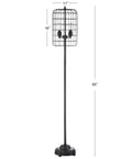 65 Inch Industrial Floor Lamp With Black And Silver Finish, Two Light Wire Cage Drum Shade Standing Lamp For Living Room And Bedroom, Rustic Farmhouse Style, LED Bulbs Included