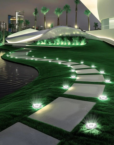 12 LED Solar Disk Lights For Outdoor Pathway And Garden Waterproof Ground Lights With a Large 4.5 By 5.1 Inch Panel