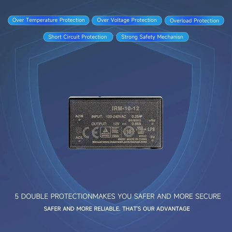 Rock Solid Plug and Play PCB Mount AC DC Power Supply 12V 0.85A 10.2W Universal Input 85 to 305VAC protection features overview