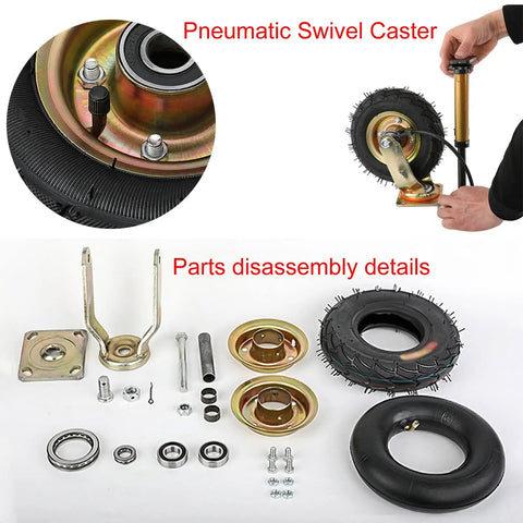Hardcore Heavy Duty Swivel Caster Set Of Two Built Tough Pneumatic Rubber Wheels With Sturdy Steel Plates Quiet Shock Absorbing Design For Cart Dollies And Workbenches Smooth Roll Approved parts disassembly with pneumatic swivel casters and assembly tools