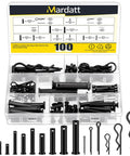 Carbon Steel Clevis Pin And R Clips Kit 100 Piece Assortment With 10 Sizes M5 M6 M8 M10 M12 displayed in open case