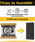 Easy assembly infographic for Beefy Black Metal Pantry Cabinet With Doors And Four Adjustable Shelves Tall Storage Cabinet