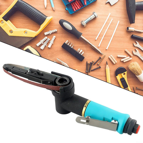 Knockout Heavy Duty Pneumatic Air Belt Sander With 360 Swivel Handle for weld prep and rust stripping, showing the sanding attachment.