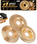 Angle Grinder Tungsten Carbide Wood Carving Disc And Polishing Pad Pro Grade Kit For Fast Wood Removal And Shaping Sanding And Stump Work Heavy Duty Grinding Attachments For Woodworking Projects, gold 4" disc set