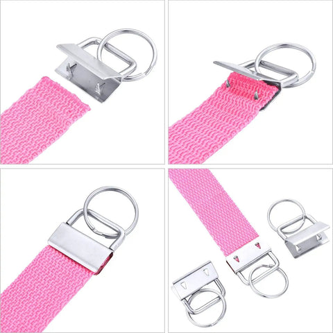 60 Set Key Fob Hardware Kit With 1In Base 25mm And 0.63In Inner Top 16mm 0.9In Outer Top 23mm with pink fabric ribbon attachments