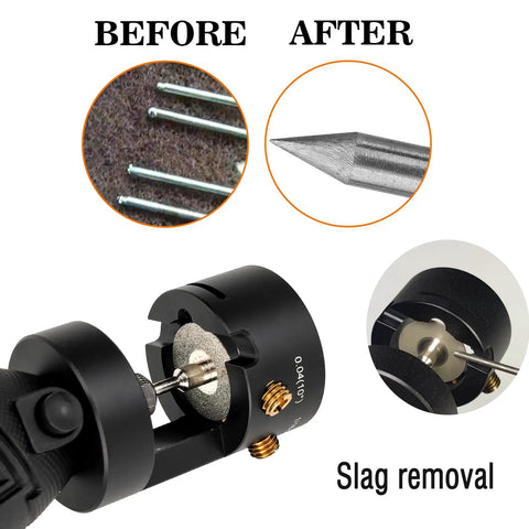 Heavy Duty Aluminum Tungsten Electrode Sharpener Grinder For TIG Welding Tool With Open Single Column Design before and after sharpening
