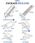 Package components for 16.5 Ft Mini Split Line Set Cover Kit including ducts, wall cover, coupling, and elbows.
