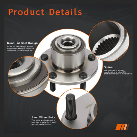 Front Wheel Hub And Bearing Assembly Pair For Mazda 3 2004 2005 5 Lug Bolt Pattern 114.3mm No ABS Left And Right Replacement