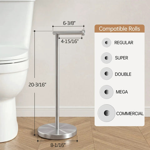Sturdy Floor Standing Toilet Paper Holder Built Like A Tank In SUS 304 Stainless Steel Rustproof With A 2x Heavier Base And Brushed Nickel Finish For Zero Wobble In Any Bathroom beside toilet