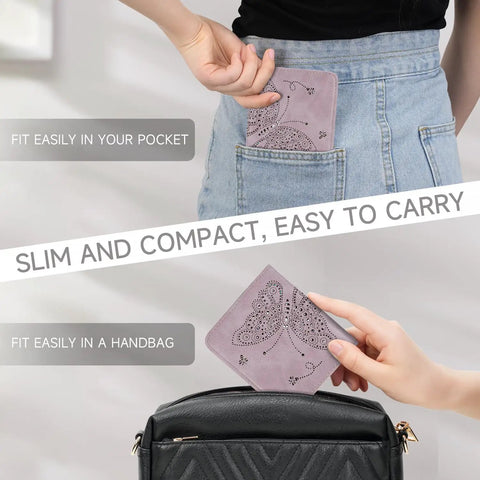 Slim RFID Blocking Wallet For Women Ultra Thin Bifold Card Holder Compact Purple Mini Wallet For Back Pocket Or Purse