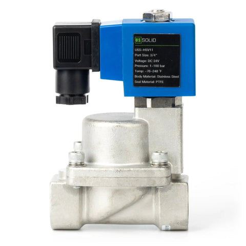 Beefed-Up High Pressure 24V DC Solenoid Valve In Stainless Steel For Industrial Use, 100 Bar Capacity, Extreme Temperature Range -76F To 248F, Heat Resistant Water Gas Oil Fluid Control Valve