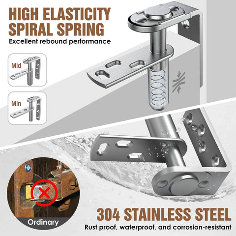 Close-up of 304 stainless steel saloon door hinges with spiral spring for cafe doors, showing rustproof design and durability.