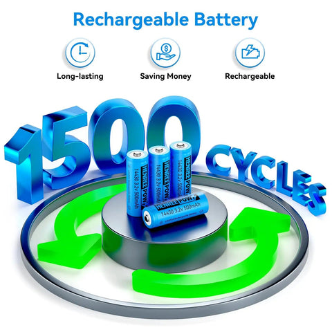14430 3.2V Rechargeable LiFePO4 Battery 500mAh For Outdoor Solar Garden Lights 4 Pack with 1500 cycles