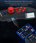 Close-up of 6 Channel 2.4G RC Boat Transmitter with color screen and Type-C charging cable connected