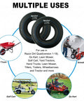 2-Pack Universal 13x5.00-6 Inner Tubes With TR13 Straight Valve Stem for lawn mowers, go-karts, snow blowers - multiple uses displayed
