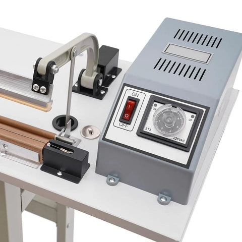 Heavy Duty Foot Pedal Heat Sealer Bag Machine For Industrial Shop With 850W Power And Quick Timer Control Grippy Base Pads Easy To Use control panel and sealing mechanism
