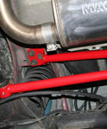 Panhard Bar Relocation Kit For 1982 2002 Camaro And Firebird Black Finish Street Ready Bolt On Upgrade Replaces Upper Support And Relocates Lower Bar To Make Room For Up To 3 Inch True Dual Exhaust Over Passenger Side Axle installed on rear suspension