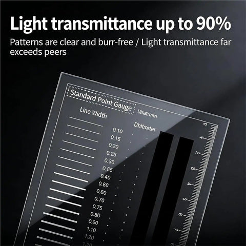 Transparent Crack Comparator Gauge For Defect Measuring, High Precision Crack Width Tool With 5 To 10um Accuracy, Crystal Clear Surface Defects Inspector For Concrete, Metal, And Spray Coated Surfaces, PET 97.5x140mm