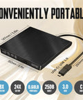 External CD DVD Drive Portable USB 3.0 And USB-C CD RW Drive For Laptop And Desktop, slim black 147mm drive with cable