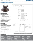 Traditional Air Switch for kitchen sinks with solid brass construction, easy operation, and replaces electrical connections.
