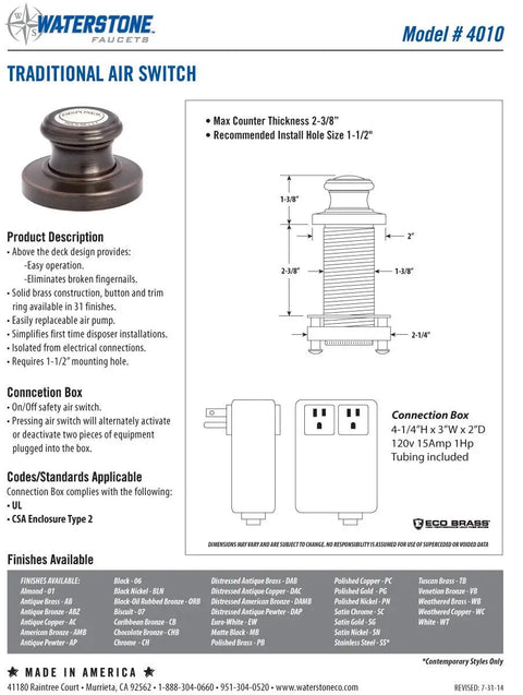 Level Up Your Sink Setup With This Solid Antique Pewter Bridge Faucet Featuring Smooth Operated Lever Handles And A Complete Three Piece Suite Designed For Easy No Sweat Assembly And Flawless Daily Performance air switch diagram with dimensions and descriptions.