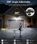 2 Pack Solar Motion Sensor Outdoor Security Lights With 4 Adjustable Heads, 286 LEDs Delivering 3000 Lumens illuminating driveway.