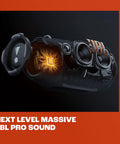 Xtreme 4 Portable Bluetooth Speaker with exposed dual woofers, drivers, and radiators for deep sound and rugged build.