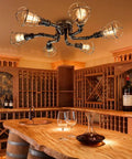 Six Light Vintage Industrial Cage Pendant Ceiling Light Flush Mount Edison Style Retro Iron Metal Lamp for kitchen