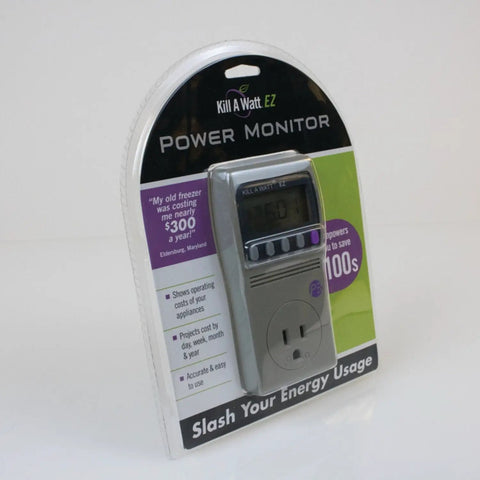 Kill A Watt EZ Electricity Usage Monitor for Home Energy Savings and Real Time Cost Forecasts in packaging, gray color.
