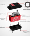 Exploded view of High Torque 35KG Digital RC Servo 4.8 to 8.4V Full Metal Gear Waterproof 2 Pack components, including gears, cover, base.