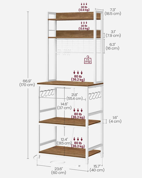 Multifunctional Bakers Rack With Built In Power Strip Microwave Stand And Coffee Station Setup Is A Straight Up Game Changer For Compact Living And Smart Kitchen Organization