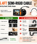 Dual Lens Borescope With 32GB Card, 4.3 Inch Endoscope Camera With Light, 1080P Photo And Video, 16.4ft SemiRigid Inspection Snake, No Apps Needed, IP67 Waterproof For Automotive Engine And HVAC. 16.4ft semi-rigid cable shown bending by hand