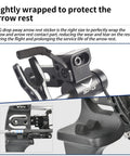 Close-up of a Drop Away Arrow Rest Felt Kit with 2 pairs felt tapes and 2 arrow holder pads on a compound bow.