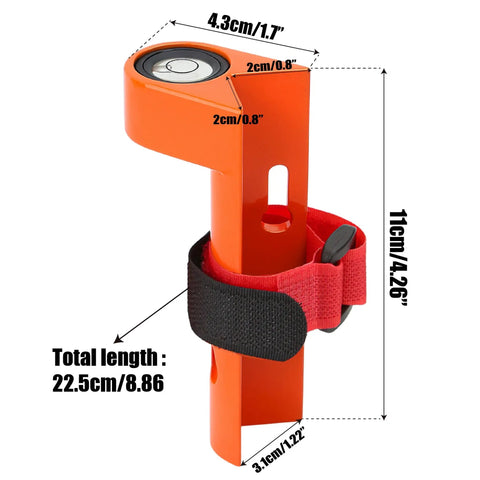 Adjustable Grade Rod Level Bubble Level For Rugged Aluminum Alloy Handheld Fixed Right Angle Strap With Tie Large 10 Minute Vial Orange Portable Measuring Instrument For Tower Ruler And Surveying, 22.5cm