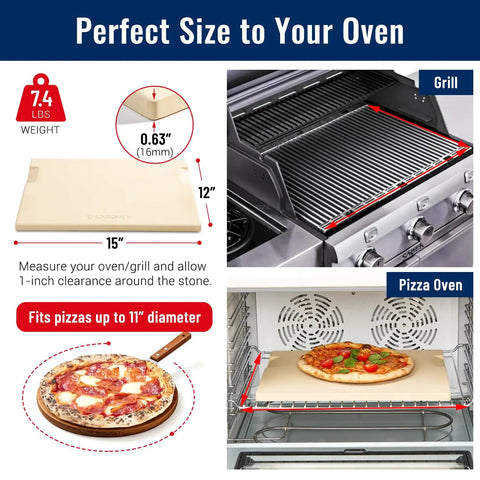Pizza Stone For Oven And Grill 15 X 12 Inch Cordierite Baking Stone With Four Built In Handles 7.4 Lb Thermal Shock Resistant