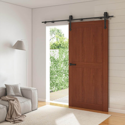 Six Foot Heavy Duty Sliding Door Track Kit With Floor Guide For Interior And Exterior Use Fits 30 To 32 Inch Wide Panels installed